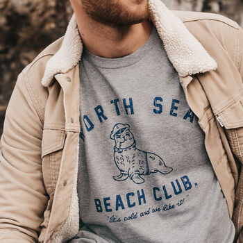 Mens Retro Grey 'North Sea Beach Club' T Shirt, 2 of 5