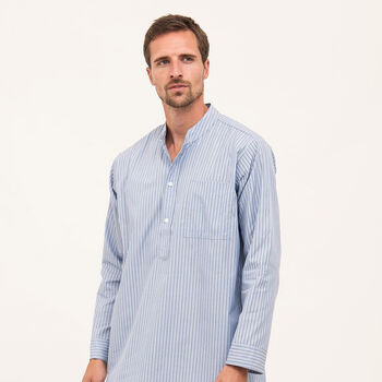 Men's Egyptian Cotton Blue And White Stripe Nightshirt, 2 of 3
