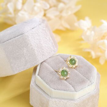 Vintage Inspired Jade Flower Cz Stud Earrings, 5 of 12