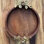 Mango Wood Round Tray With Antique Gold Handles, thumbnail 7 of 12