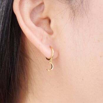 Gold Mismatch Moon And Star Hoop Earrings, Charm Earrings, 3 of 8