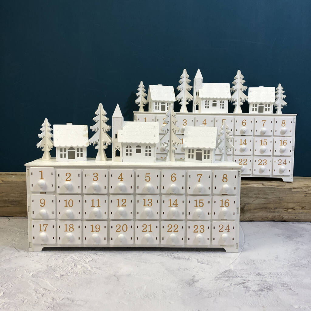 Two White Alpine Village Advent Calendars With Le Ds By Garden
