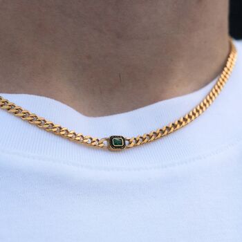 Mens Gold Emerald Necklace Chain Mens Green Gem, 2 of 10