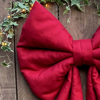 Extra Large Deep Red Christmas Bow In Natural Fabric, 2 of 3