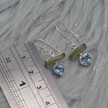 Green Tourmaline, Blue Topaz Earrings, 2 of 6