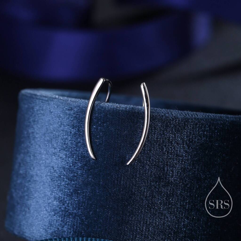Sterling Silver Minimalist Curved Bar Crawler Earrings, 1 of 10