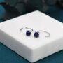 Sterling Silver Genuine Lapis Lazuli Huggie Hoop Earrings, thumbnail 3 of 9