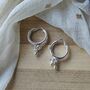 15mm Pure Silver Two Ball Drop Bali Huggie Hoop Earring, thumbnail 1 of 3