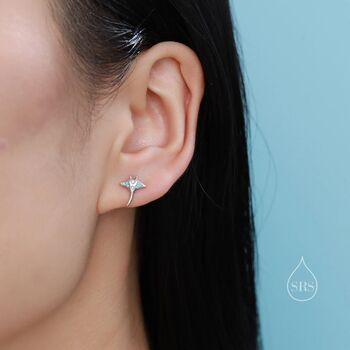 Manta Ray Fish Stud Earrings Sterling Silver, 3 of 11