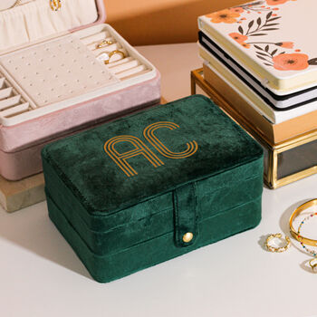 Personalised Velvet Initials Jewellery Box Travel Case For Her, 3 of 6