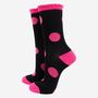 Women's Glitter Socks Hot Pink Large Polka Dots, thumbnail 2 of 4