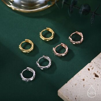 Sterling Silver Foil Textured Thick Hoop Earrings, 4 of 10
