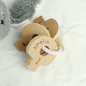 Personalised Wooden Baby Key Toy, 2 of 5