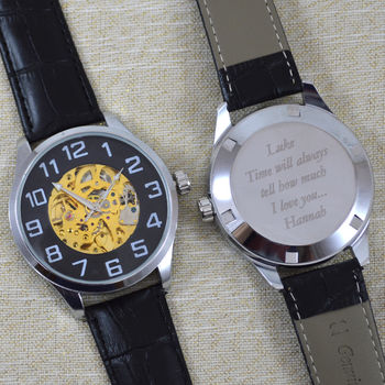Engraved Mechanical Wrist Watch, 3 of 4