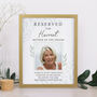 Personalised 'Reserved For' Memorial Photo Wedding Seat Sign Oak Frame, thumbnail 2 of 3