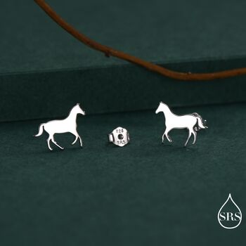 Sterling Silver Little Galloping Horse Stud Earrings, 4 of 12