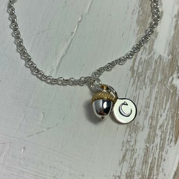 Personalised Solid Silver And Gold Plate Acorn Bracelet, 2 of 5