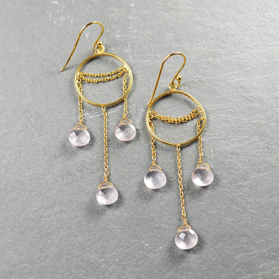 amelia earrings rose quartz and gold by flora bee | notonthehighstreet.com