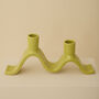 Handmade Chartreuse Wavy Ceramic Candelabra For Two Candles, thumbnail 2 of 6
