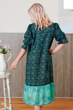Yasmin Silk Print Embroidered Dress 11, 2 of 3