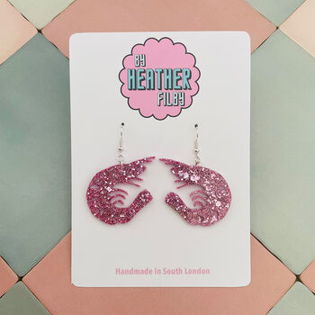 Pink Shrimp Glitter Earrings / Seaside Jewellery / Gift For Seafood Lovers / Funny Prawn Statement Gift, 2 of 6