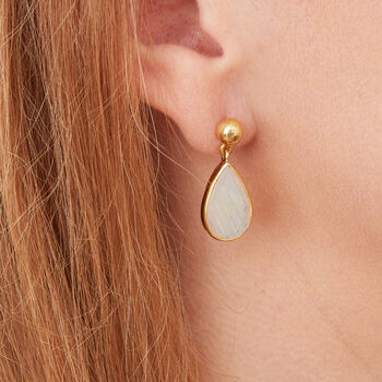Moonstone Teardrop With Gold Plated Stud Earrings, 4 of 12