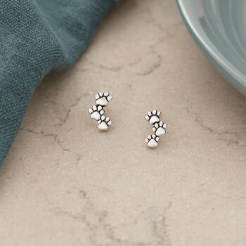 Sterling Silver Oxidised Paw Stud Earrings, 4 of 10