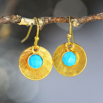 Turquoise Gold Disc Earrings, 7 of 10
