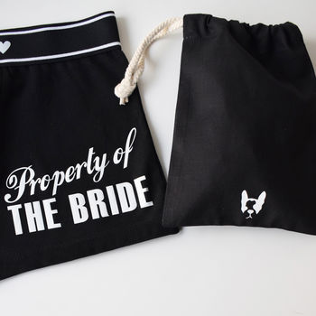 Personalised, Property Of The Bride, Groom Black Boxers, 7 of 10