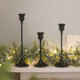 Three Black Iron Taper Candle Candlestick Holders, thumbnail 1 of 3