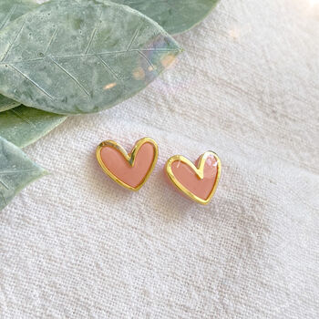 Coral Polymer Clay Heart Studs, 4 of 5