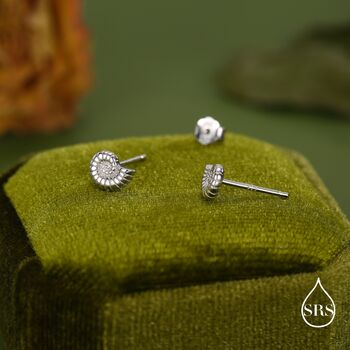 Sterling Silver Ammonite Shell Stud Earrings, 4 of 12