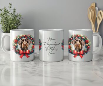 Personalised German Wirehaired Pointer Christmas Wreath Dog Mug, 2 of 2