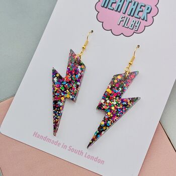 Large Rainbow Lightning Bolt Earrings, 4 of 5