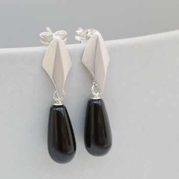 Silver Deco Dropper Earrings With Onyx, 8 of 10