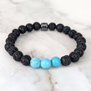 Men's Turquoise And Lava Bead December Birthstone Bracelet, 3 of 10