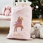 Personalised Christmas Reindeer Pink Gift Sack, thumbnail 1 of 3