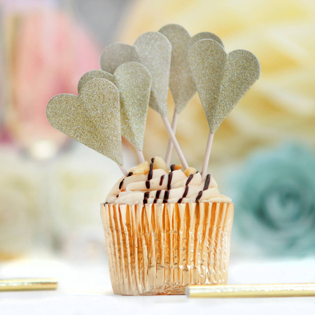 Gold Glitter Heart Cake Toppers By Postbox Party