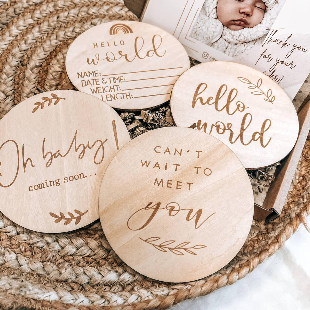 Hello World, Baby Announcement Wooden Plaques, 1 of 8