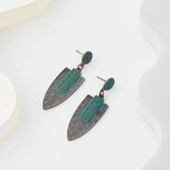 Antique Bronze And Turquoise Spear Drop Earrings, 2 of 3