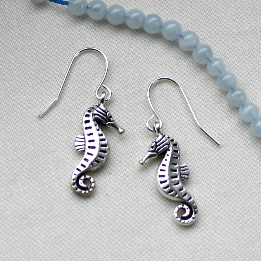 Silver Seahorse Drop Earrings By Completely Charmed Silver Seahorse Drop Earrings