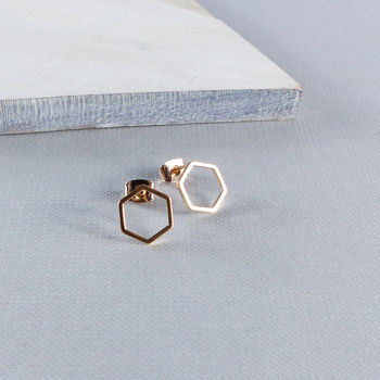 Hexagon Gold Plated Stud Earrings, 3 of 4