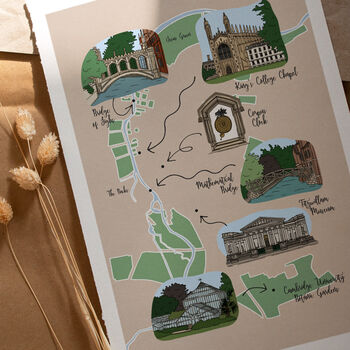 A3 Illustrated Cambridge Travel Map Print, 2 of 2