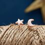 Twilight Textured Moon And Star Mismatched Silver Studs, thumbnail 3 of 8