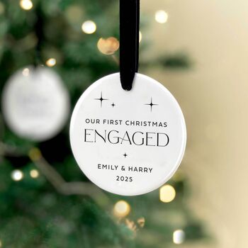 Personalised 'Our First Christmas Engaged' Ceramic Bauble, 5 of 10