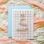 'Crimbow' Gingham And Rainbow Bow Tree Personalised Christmas Card, thumbnail 1 of 2