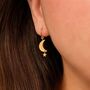 Gold Plated Moon Star Drop Earrings, thumbnail 1 of 6