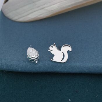 Sterling Silver Squirrel And Pinecone Stud Earrings, 4 of 8