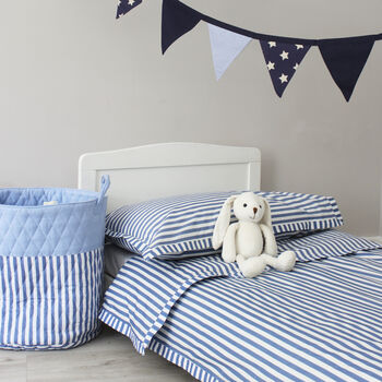 Blue Stripe Cot Bed Duvet Cover And Pillowcase Set, 3 of 7