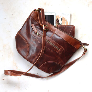 Leather Crossbody Messenger Bag, Distressed Brown, 4 of 6